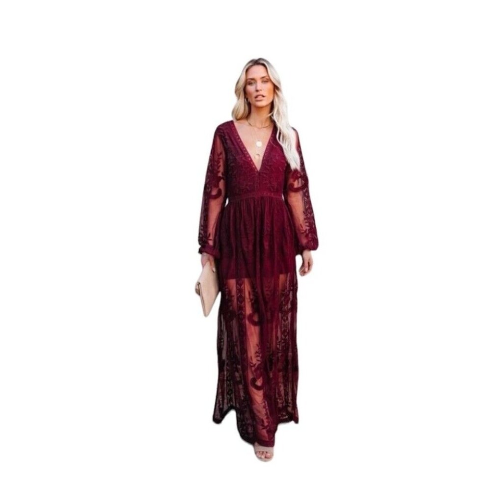 Wishlist Burgundy Lace Maxi Dress